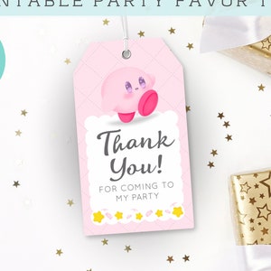 Editable Kirby Party Favor Tags PINK: Customizable and Adorable image 1