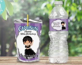 Printable WEDNESDAY ADDAMS PURPLE Inspired Party Drink Labels / Addams Family Birthday Party / Capri Sun Label / Printable Labels / Digital