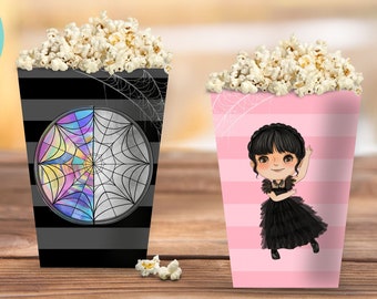 Wednesday Popcorn Box Printable / Editable Popcorn Box / Addams Family Birthday Party / Printable Party / Digital Patry Supplies