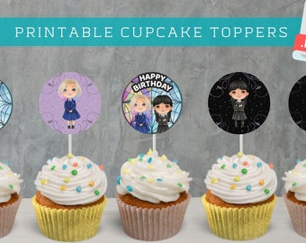 WEDNESDAY and ENID Inspired cupcake toppers / Wednesday Birthday Party / cake topper / Printable Party / Digital Patry Supplies