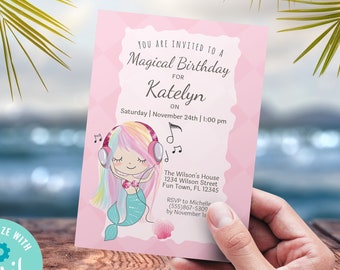 Editable Mermaid Invitation / Mermaid Birthday Party / Mermaid Theme / Cute Party Invitation / Printable Invitation