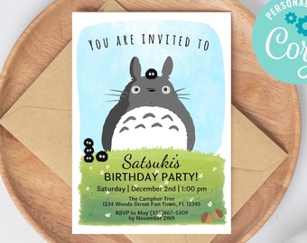 Editable Totoro Birthday Invitation / Printable Totoro Invitation / Studio Ghibli Party /instant download