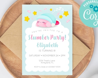 Editable KIRBY Birthday Party Invitation / Slumber Party Invitation / Printable Invitation / Digital Invitation