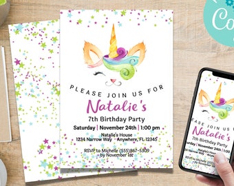 Cat Unicorn Birthday Invitation / CATICORN Birthday Invitation / Instant Download / Printable Party Invitation / Digital Birthday Invitation