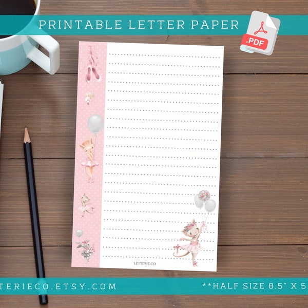 Ballerina Cat PRINTABLE STATIONERY Letter Writing Paper / Ballerina Stationery / Snail mail / Pen-pal / Digital Paper / Pdf Printable