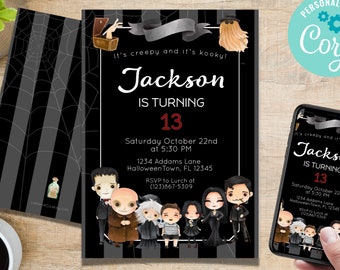 ADDAMS FAMILY Inspired Birthday Invitation / Addams Family Birthday Party / Halloween Party Invitation / Printable Invitation / Digital