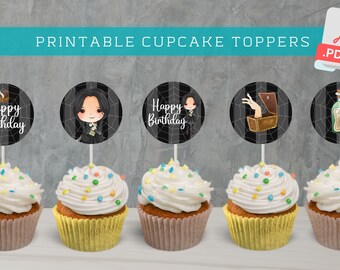 WEDNESDAY ADDAMS Inspired cupcake toppers / Addams Family Birthday Party / cake topper / Printable Party / Digital Patry Supplies