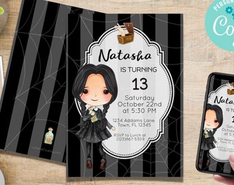 WEDNESDAY ADDAMS Inspired Birthday Invitation / Addams Family Birthday Party / Halloween Party Invitation / Printable Invitation / Digital