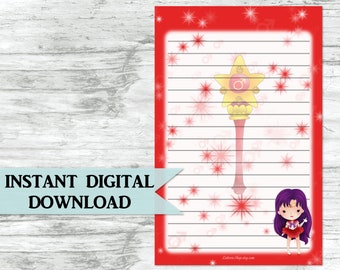 SAILOR MARS Letter Paper, Instant Download, Anime Stationery, Printable Letter Paper, Pdf Printable, Sailor Moon Paper