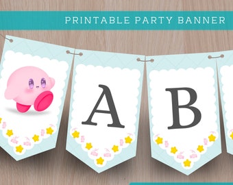 Kirby Inspired BLUE Printable Banner: Colorful Decor for a Fun-filled Celebration! Instant download