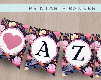 Printable Pink Floral Alphabet Banner / Purple and Pink Floral / Instant download