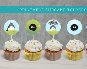 Printable Totoro Inspired cupcake toppers / Studio Ghibli Birthday Party / Digital Patry Supplies