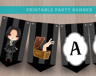 WEDNESDAY ADDAMS Inspired Birthday Banner / Addams Family Birthday Party / Printable Alphabet / Printable Party / Digital PDF