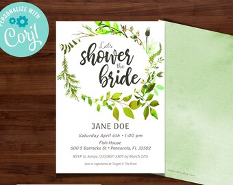 NATURALEZA BRIDAL SHOWER Invitación / Follaje de primavera Ducha nupcial / Planificación de fiesta de despedida de soltera / Invitación digital / Imprimible