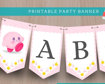 Kirby Inspired PINK Printable Banner: Colorful Decor for a Fun-filled Celebration! Instant download