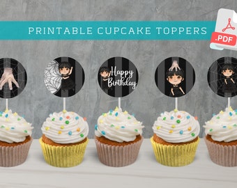 WEDNESDAY DANCE Inspired cupcake toppers / Wednesday Birthday Party / cake topper / Printable Party / Digital Patry Supplies