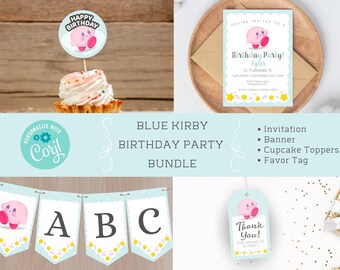 Printable KIRBY Inspired Birthday Party Bundle BLUE / Printable Party Bundle