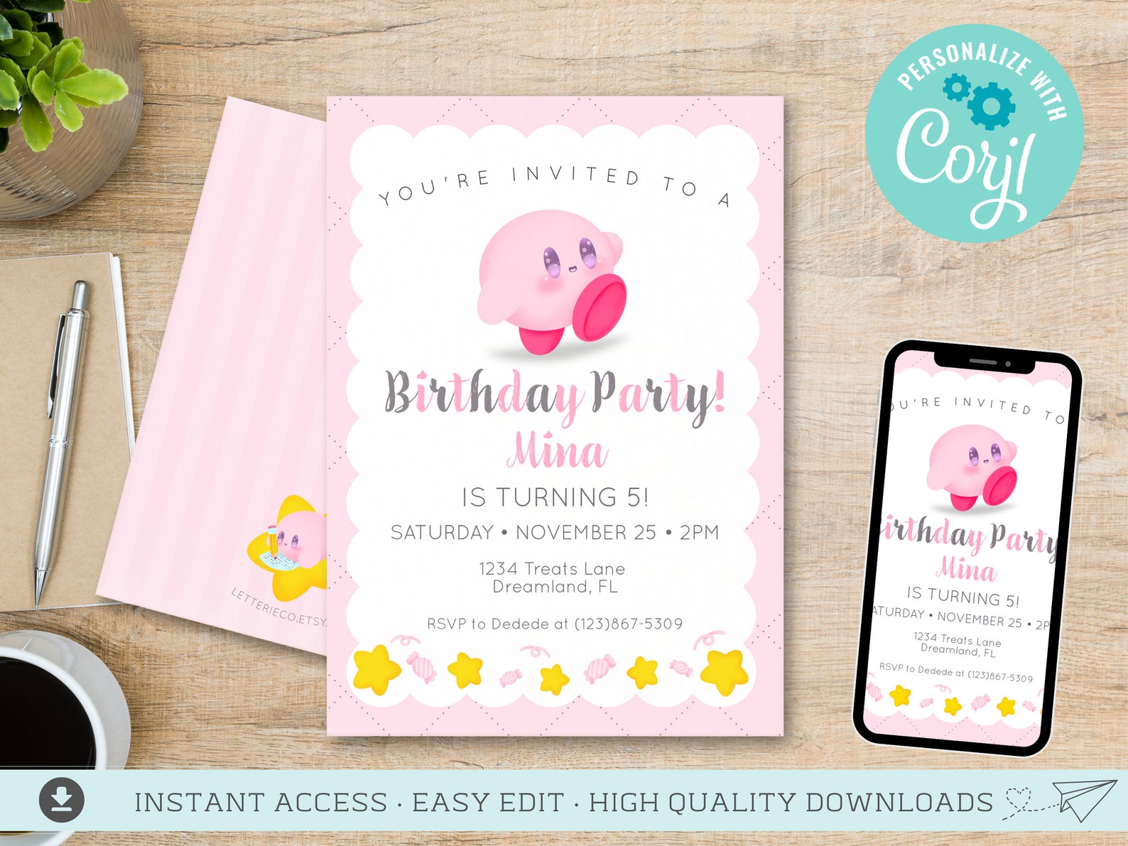 Printable KIRBY Inspired Birthday Party Bundle PINK / Printable Party ...