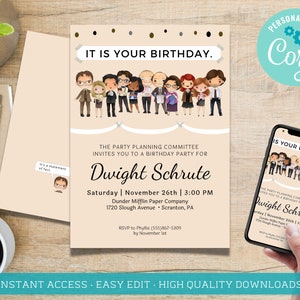 THE OFFICE Birthday Party Invitation / Birthday Party Invitation / Printable Invitation / Party planning committee / Digital Invitation image 2