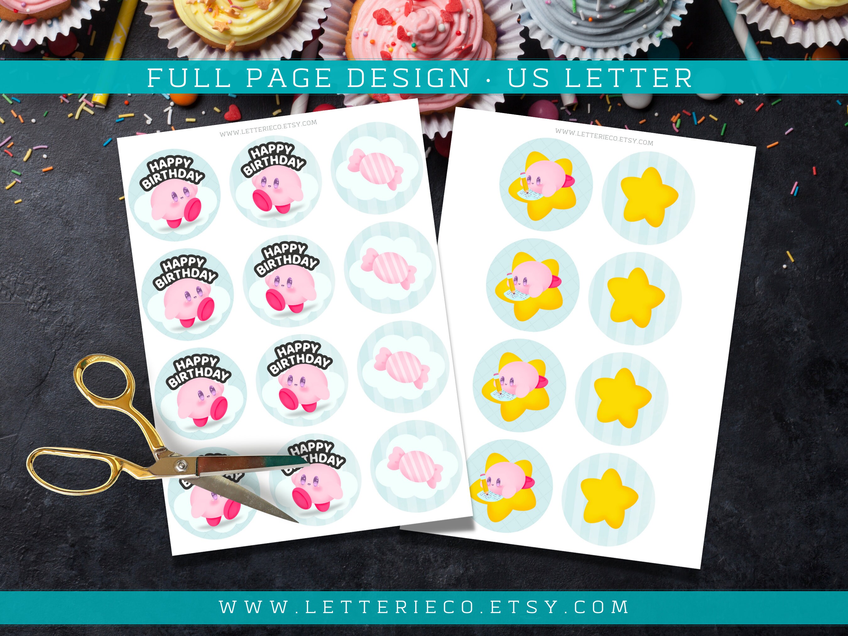 Kirby Inspired Cupcake Toppers BLUE / Video Game Birthday Party / Cake Topper / Printable Party