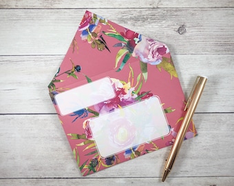 INSTANT DOWNLOAD Maroon Floral A2 size Envelope / Stationery / Snail mail / Pen-pal / Digital / Pdf / Printable / Peonies