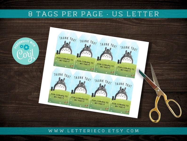 Editable Totoro Inspired Party Favor tag / Studio Ghibli Birthday Party / Printable Party / Digital Patry Supplies image 3