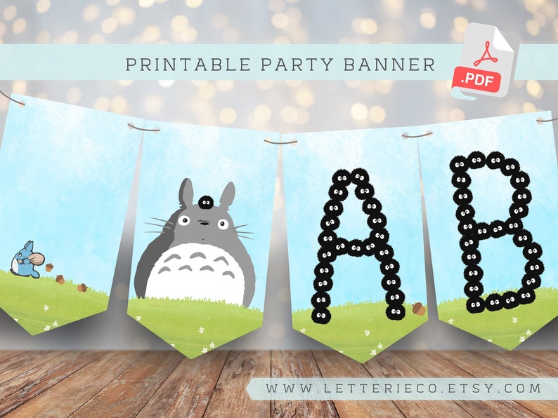 Printable Totoro Banner / Alphabet Printable Party / Digital PDF image 1