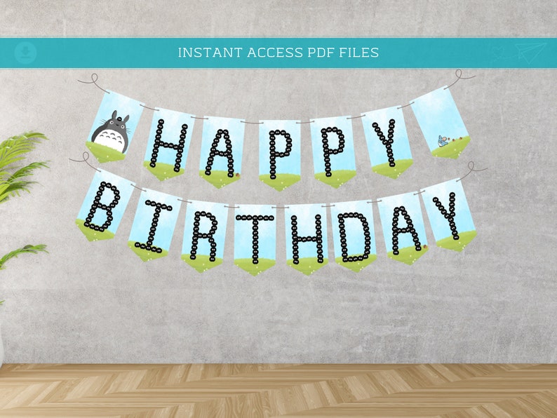 Printable Totoro Happy Birthday Banner / Printable Party / Digital PDF image 2