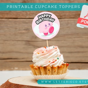 Kirby geïnspireerd cupcake toppers ROZE / Video Game verjaardagsfeestje / taart topper / afdrukbare partij / digitale Patry Supplies afbeelding 2
