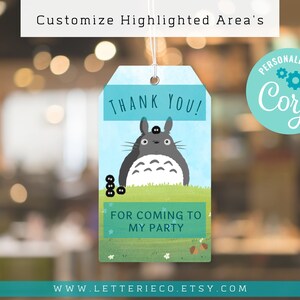 Editable Totoro Inspired Party Favor tag / Studio Ghibli Birthday Party / Printable Party / Digital Patry Supplies zdjęcie 2