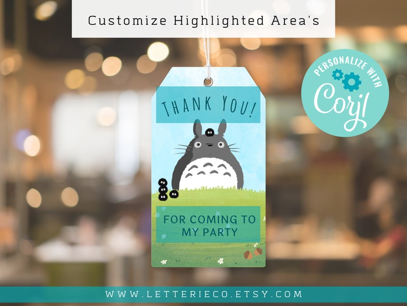 Editable Totoro Inspired Party Favor tag / Studio Ghibli Birthday Party / Printable Party / Digital Patry Supplies zdjęcie 2