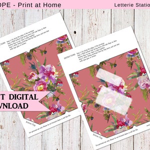 SOFORTIGER DOWNLOAD Maroon Floral A2 Briefumschlag / Briefpapier / Brieffreundschaft / Brieffreundschaft / Digital / Pdf / Printable / Pfingstrosen Bild 2