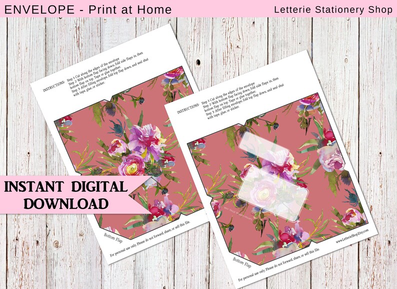 SOFORTIGER DOWNLOAD Maroon Floral A2 Briefumschlag / Briefpapier / Brieffreundschaft / Brieffreundschaft / Digital / Pdf / Printable / Pfingstrosen Bild 2