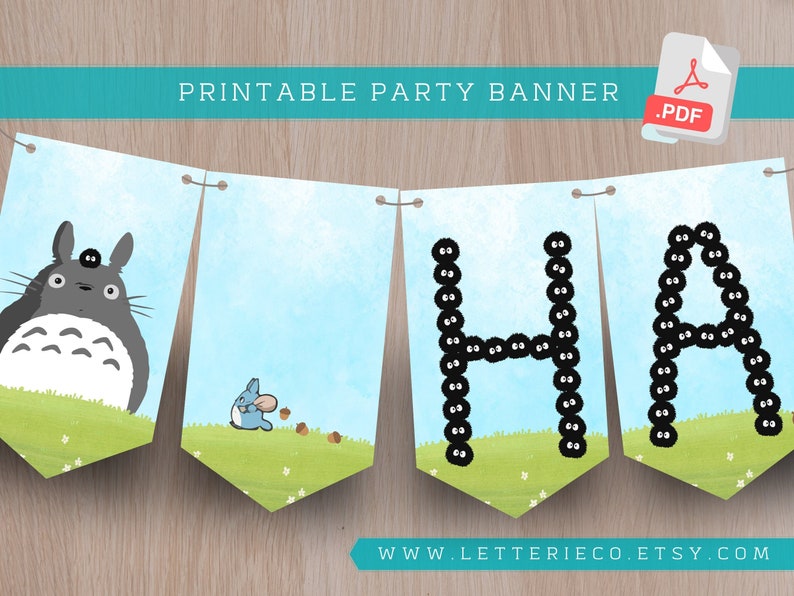 Printable Totoro Happy Birthday Banner / Printable Party / Digital PDF image 1