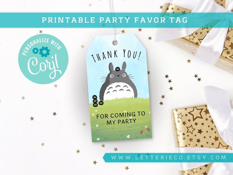 Editable Totoro Inspired Party Favor tag / Studio Ghibli Birthday Party / Printable Party / Digital Patry Supplies image 1