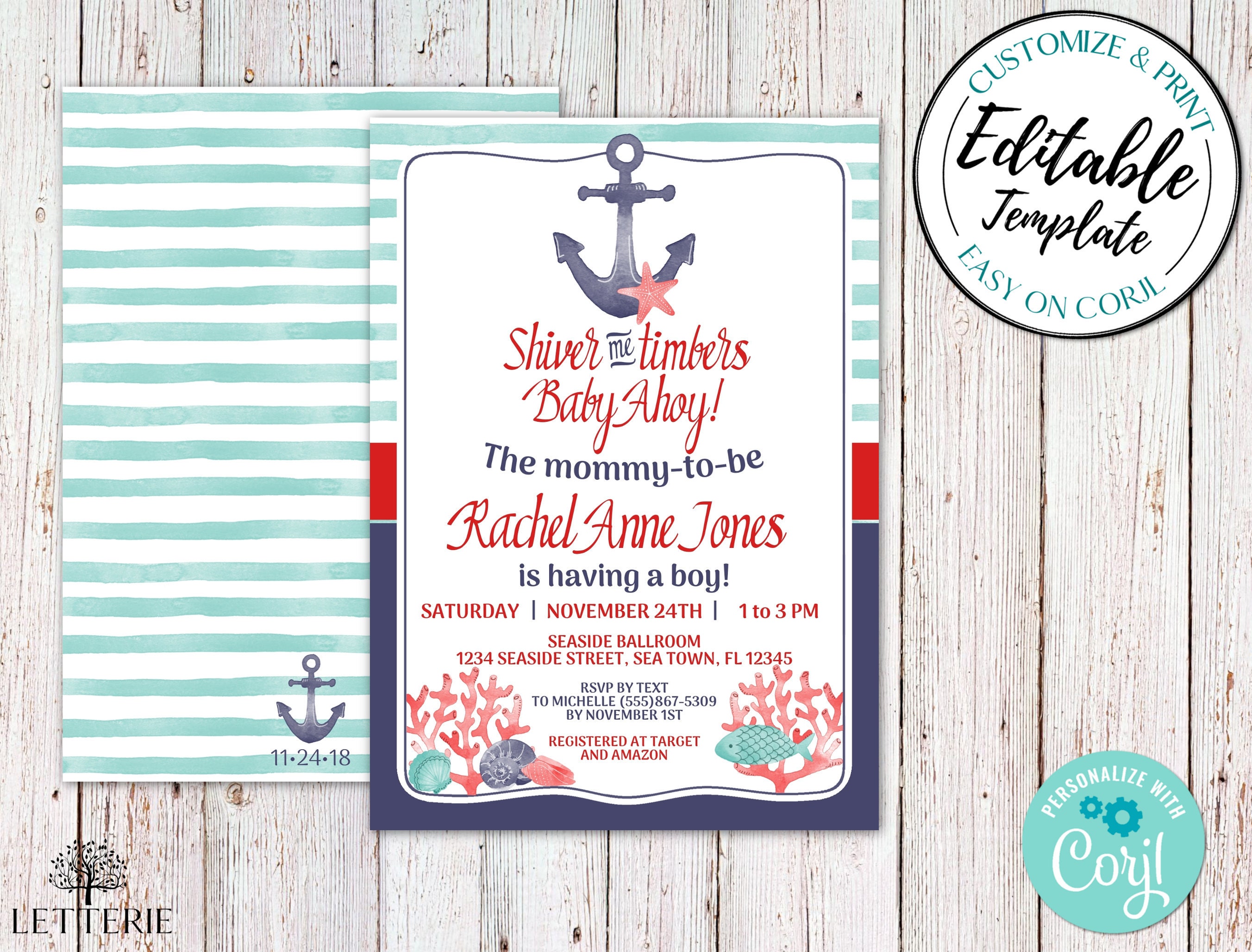 Nautical Baby Shower Invitation / BABY SHOWER Template / Anchors Away