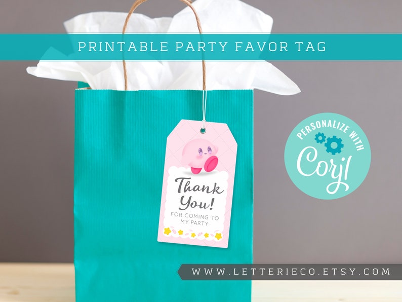 Editable Kirby Party Favor Tags PINK: Customizable and Adorable image 5