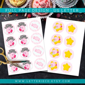 Kirby geïnspireerd cupcake toppers ROZE / Video Game verjaardagsfeestje / taart topper / afdrukbare partij / digitale Patry Supplies afbeelding 3