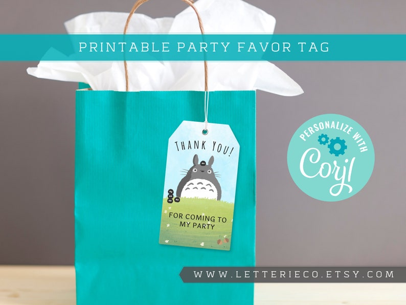 Editable Totoro Inspired Party Favor tag / Studio Ghibli Birthday Party / Printable Party / Digital Patry Supplies image 5