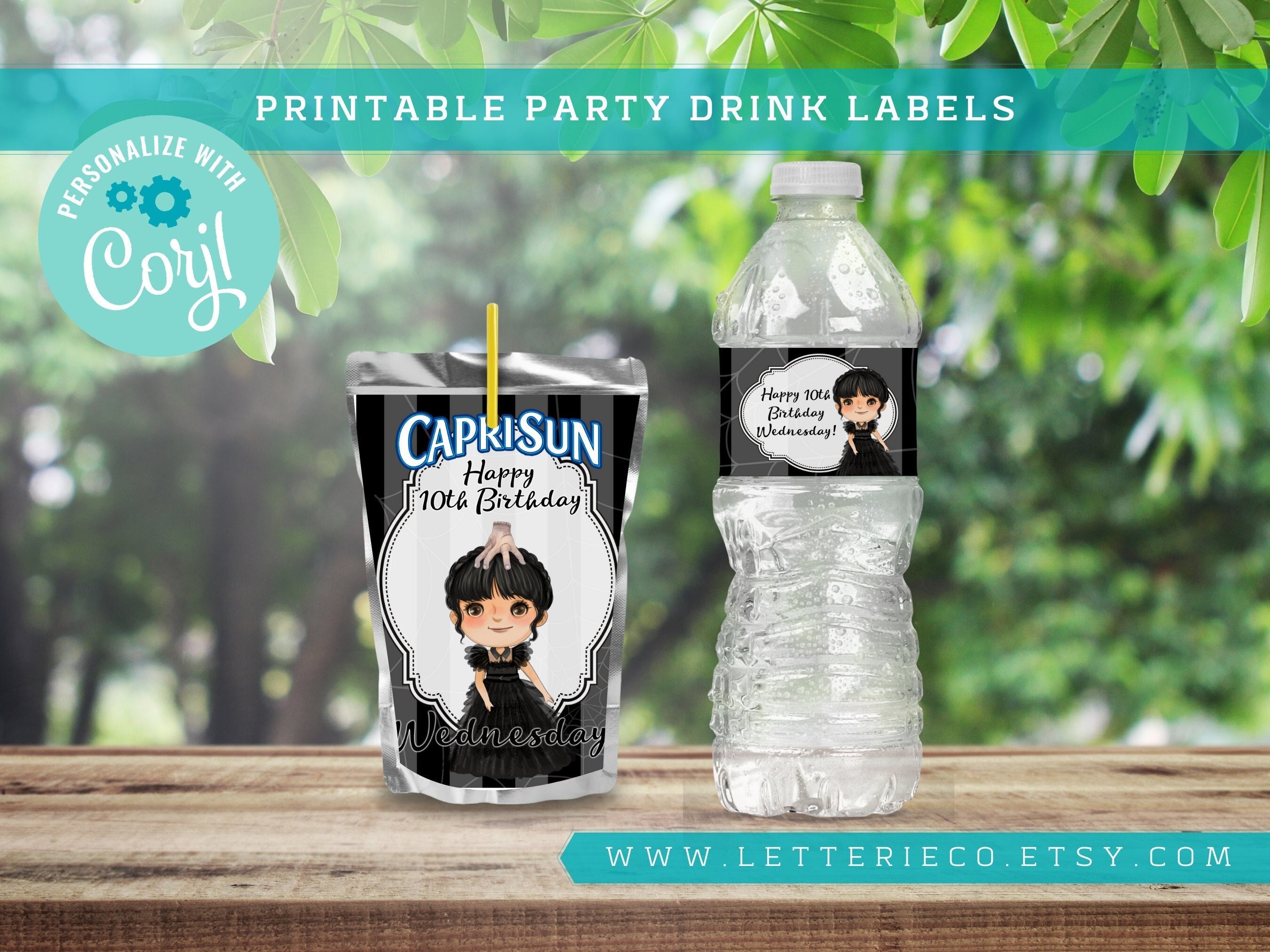 WEDNESDAY ADDAMS Inspired Party Drink Labels / Addams Family Birthday ...