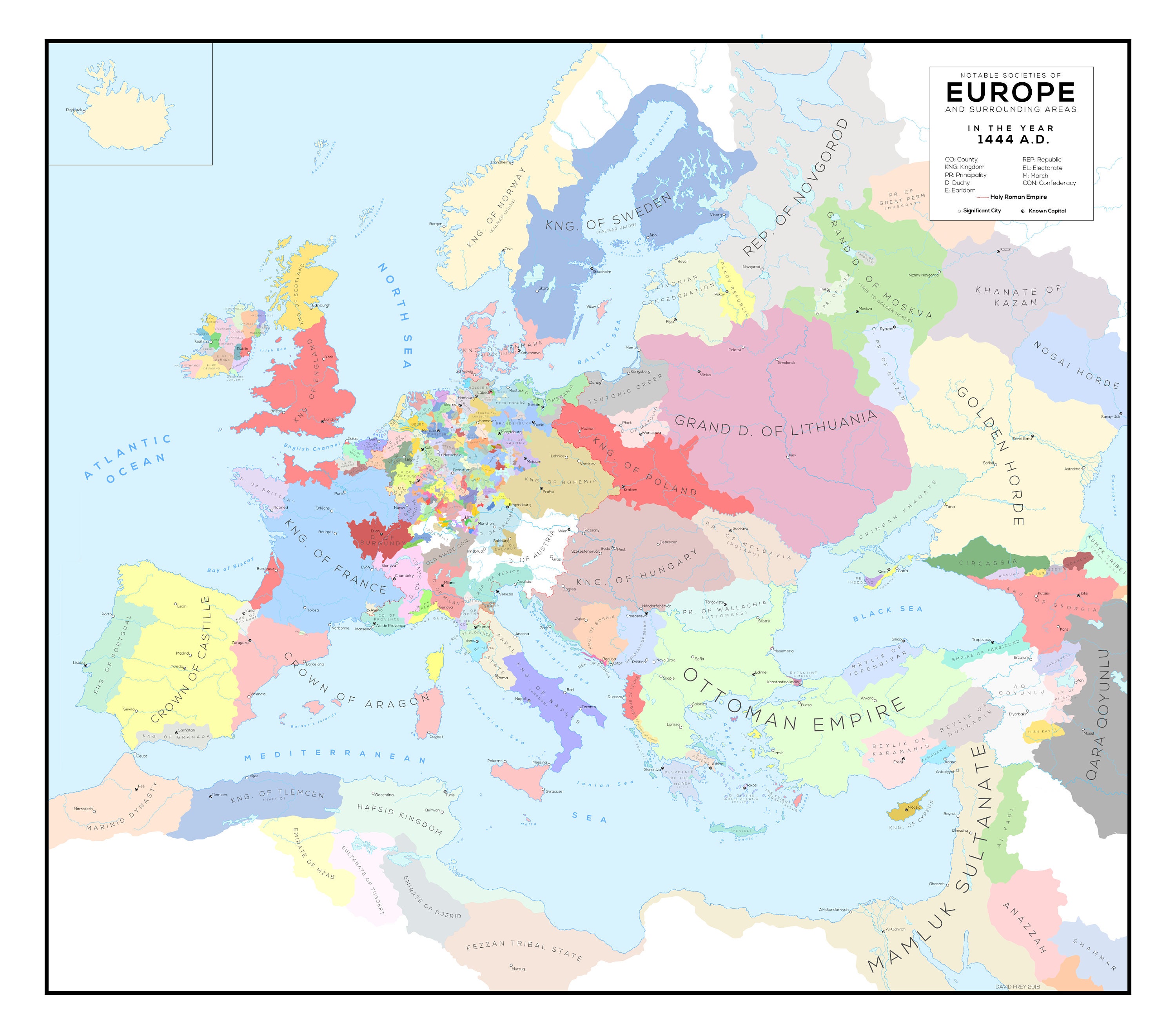 Based on the starting map of the popular game Europa Universalis 4.