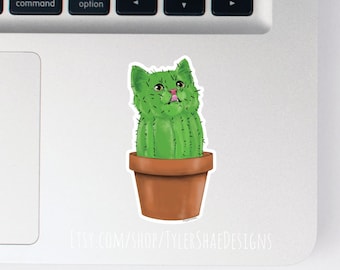 Cactus Cat Sticker, Catcus, cute, funny cat meme stickers, laptop stickers, bumper sticker, cat mom gift, crazy cat lady, plant sticker