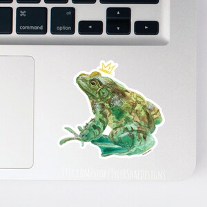 Green Frog Prince vinyl sticker, fairytale sticker, frog stickers, animal stickers, laptop decals, bumper sticker, whimsical magical sticker