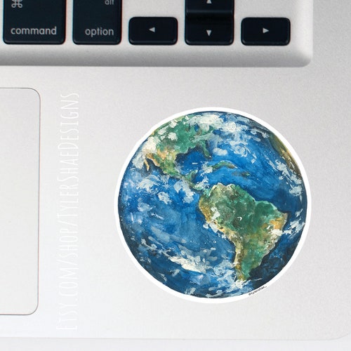Watercolor Earth Sticker Space Stickers Laptop Etsy