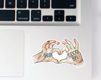 Umbrella Academy Klaus hello goodbye Heart hands. Vinyl sticker, laptop stickers, laptop decals, bumper sticker, waterbottle sticker