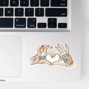Umbrella Academy Klaus hello goodbye Heart hands. Vinyl sticker, laptop stickers, laptop decals, bumper sticker, waterbottle sticker