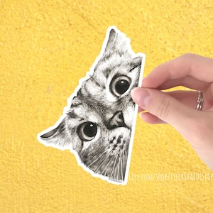 Peeking watercolor Cat vinyl sticker, cute stickers, laptop stickers, decals, bumper stickers, cat stickers, corner, water bottle stickers