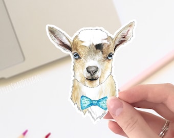 Goat with bow tie vinyl sticker, laptop stickers, baby animal stickers, farm animal stickers, cute baby goat decal, boy birthday gift idea