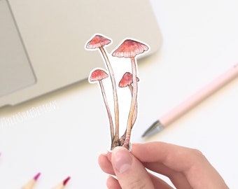 Pink watercolor mushrooms sticker, mystical sticker, laptop stickers, decals, bumper sticker. Nature, fungi, and witch themed sticker