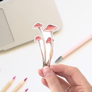 Pink watercolor mushrooms sticker, mystical sticker, laptop stickers, decals, bumper sticker. Nature, fungi, and witch themed sticker